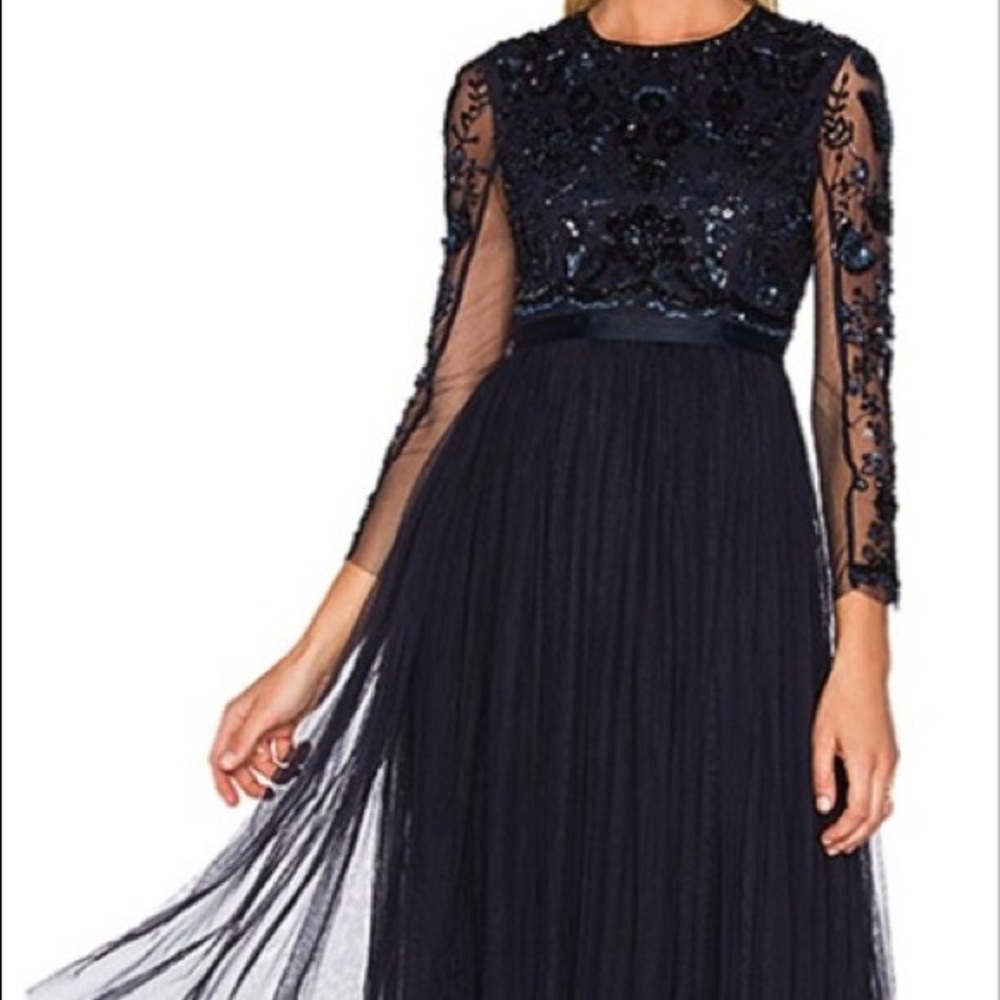 Needle & Thread Sequined Dress with Black Tulle